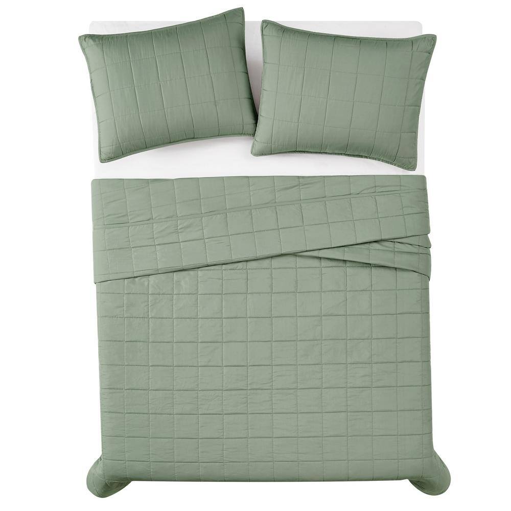 Green Microfiber Twin Quilt and Sham Set