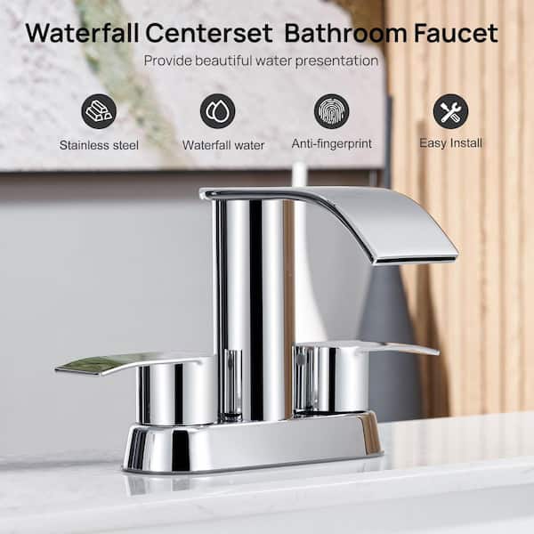 Waterfall Bathroom Faucet 3 Hole, 2 Square Handle Modern Widespread RV Lavatory Sink Faucet With Cupc Water Supply Lines, Solid Brass - View #5