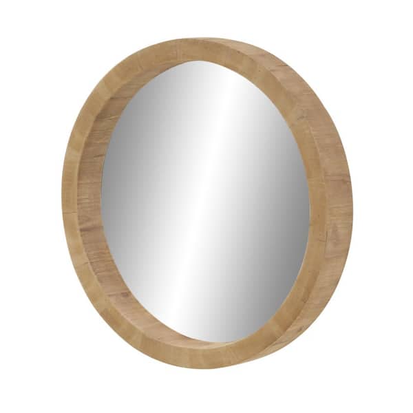 24 in. x 24 in. Round Framed Brown Wall Mirror