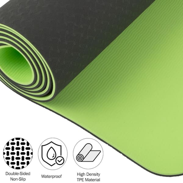 Wakeman Gray/Green Yoga Mat with Alignment Lines 80-FIT1001 - The Home Depot