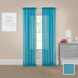 Victoria Turquoise Solid Polyester 118 in. W x 84 in. L Sheer Pair Rod Pocket Curtain Panel