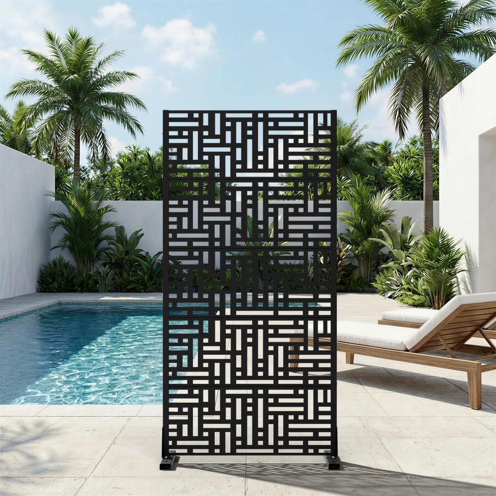 30 in. W x 59 in. H Black Galvanized Steel Freestanding Interlocking Block Cut Garden Privacy Screen (1-Pack) price history on PriceWatchPro