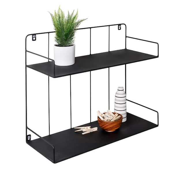 Honey-Can-Do - 2-Tier Wall Mounted Metal Shelf with Easy to Hang Design, Black