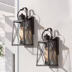 1-Light Industrial Rust Bronze Outdoor Wall Lantern Sconce with Clear Seeded Glass Shade (2-Pack)