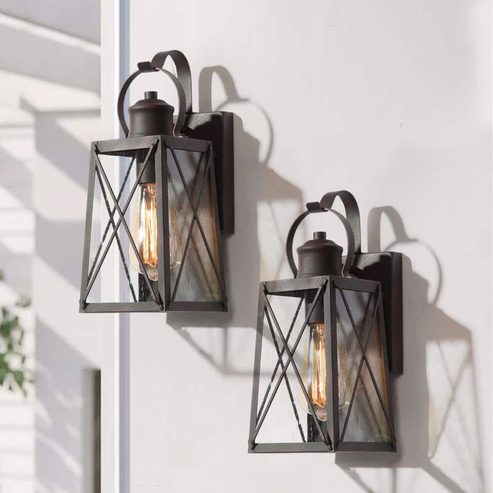 Craftsman Modern Rustic Bronze 1-Light Outdoor Wall Sconce with Clear Seeded Glass Shade Exterior Wall Lantern (2-Pack) price history on PriceWatchPro