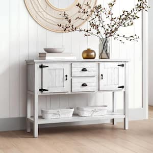 48 in. Solid Wood Sideboard Console Table with 2-Drawers and Cabinets Bottom Shelf in White