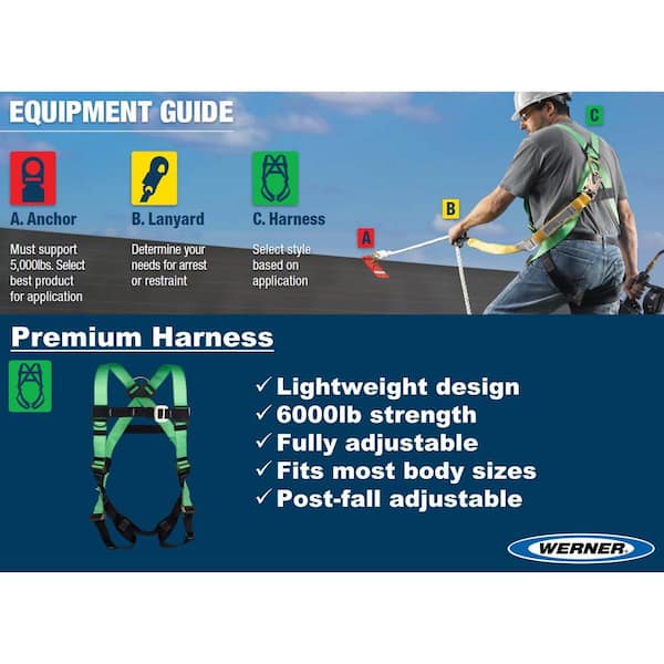 Werner Fall Protection Adjustable Safety Harness with 50 ft. Rope Lifeline  and Lanyard Bundle VB000001 - The Home Depot