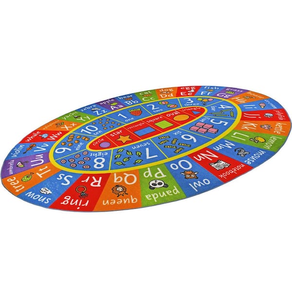 Multi Color 5 ft. x 7 ft. Kids and Children Bedroom and Playroom Nursery ABC Alphabet, Numbers and Shapes Oval Area Rug