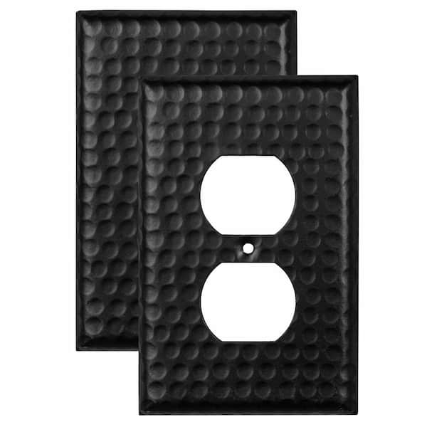 Monarch Abode Hammered 1-Gang Black Duplex/Outlet Metal Wall Plate (2-Pack)