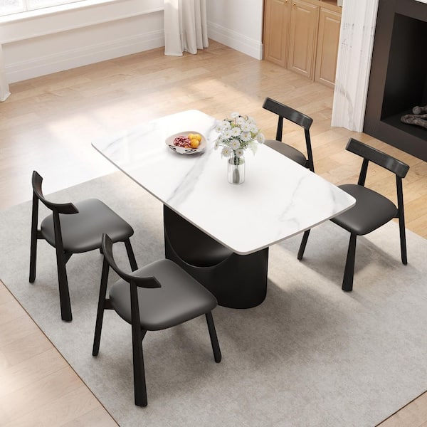 Black Microfiber Leather Dining Chair (Set of 4), Upholstered Side Chairs with Metal Legs for Dining Room