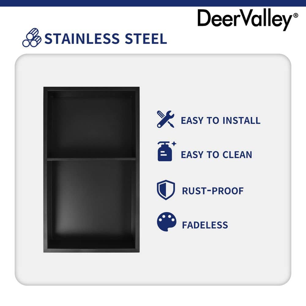 Matte Black Stainless Steel Wall Mount Shower Niche with Double Shelf