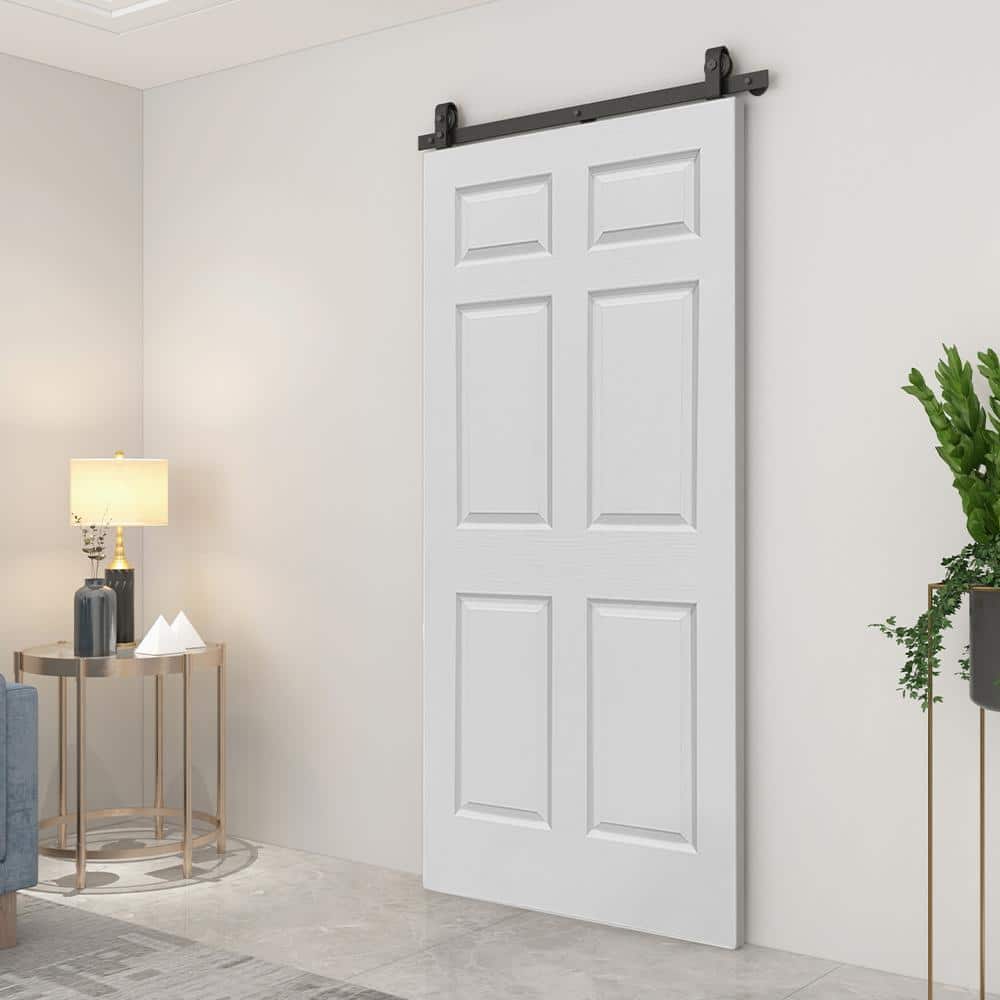 Primed White MDF Composite Bifold Barn Door with Black Hardware, 36" x 80"