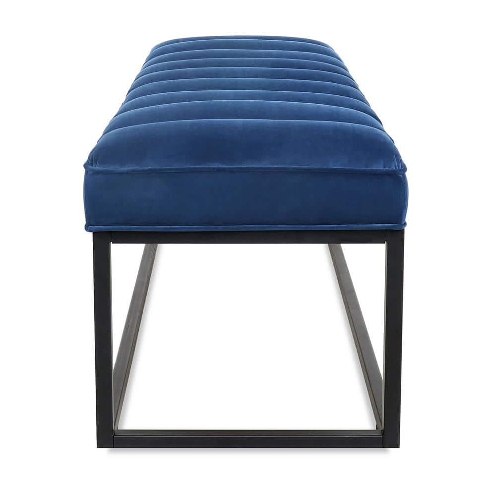 Navy Blue Velvet Upholstered Metal Frame Bedroom Bench