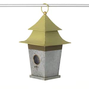 12.25 in. Olive Tiered Roof Birdhouse, Metal