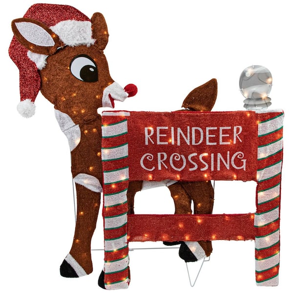 LED Lighted Rudolph Reindeer Crossing Outdoor Christmas Sign 36 in. Warm White