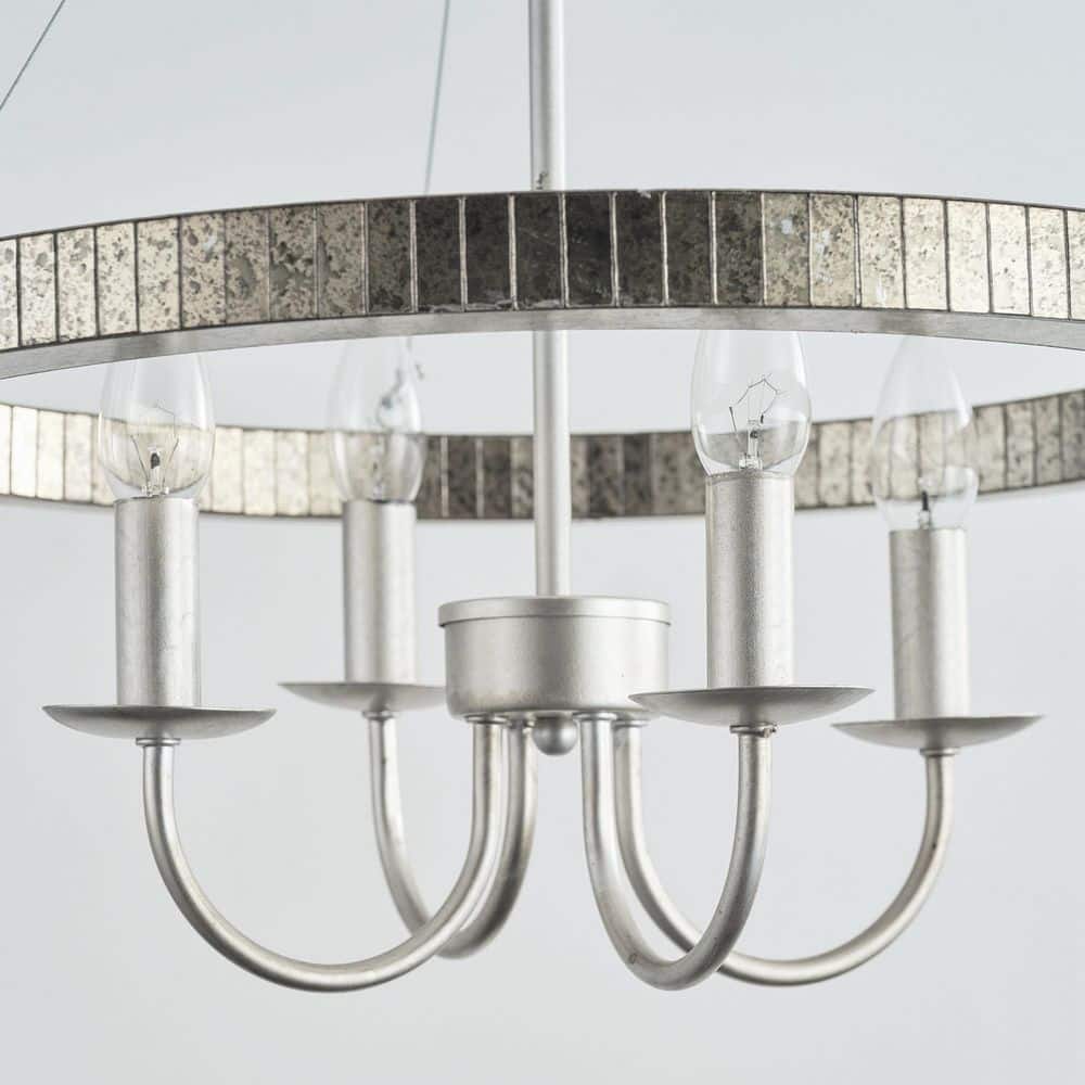 Farmhouse Brushed Nickel Wagon Wheel Candle Style Chandelier - 19.7" W x 23.6" H