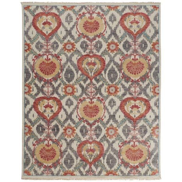 8 ft. x 10 ft. Orange and Ivory Floral Area Rug