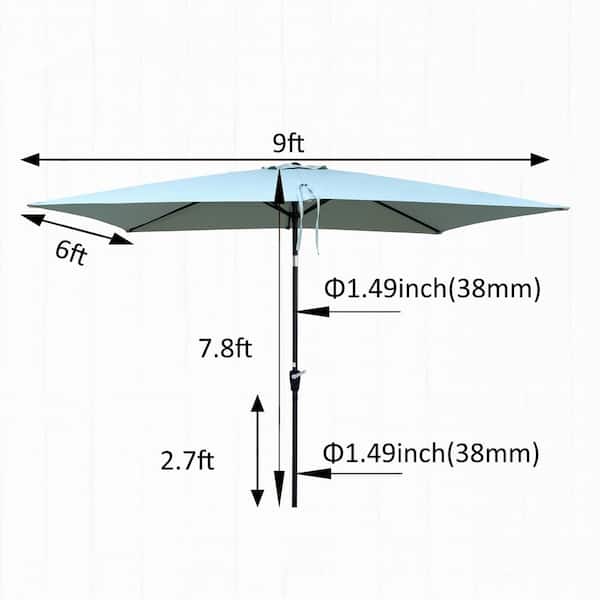 9 ft. x 6 ft. Rectangular Steel Market Tilt Patio Umbrella in Frosty Green Outside Table Umbrella with Crank for Garden