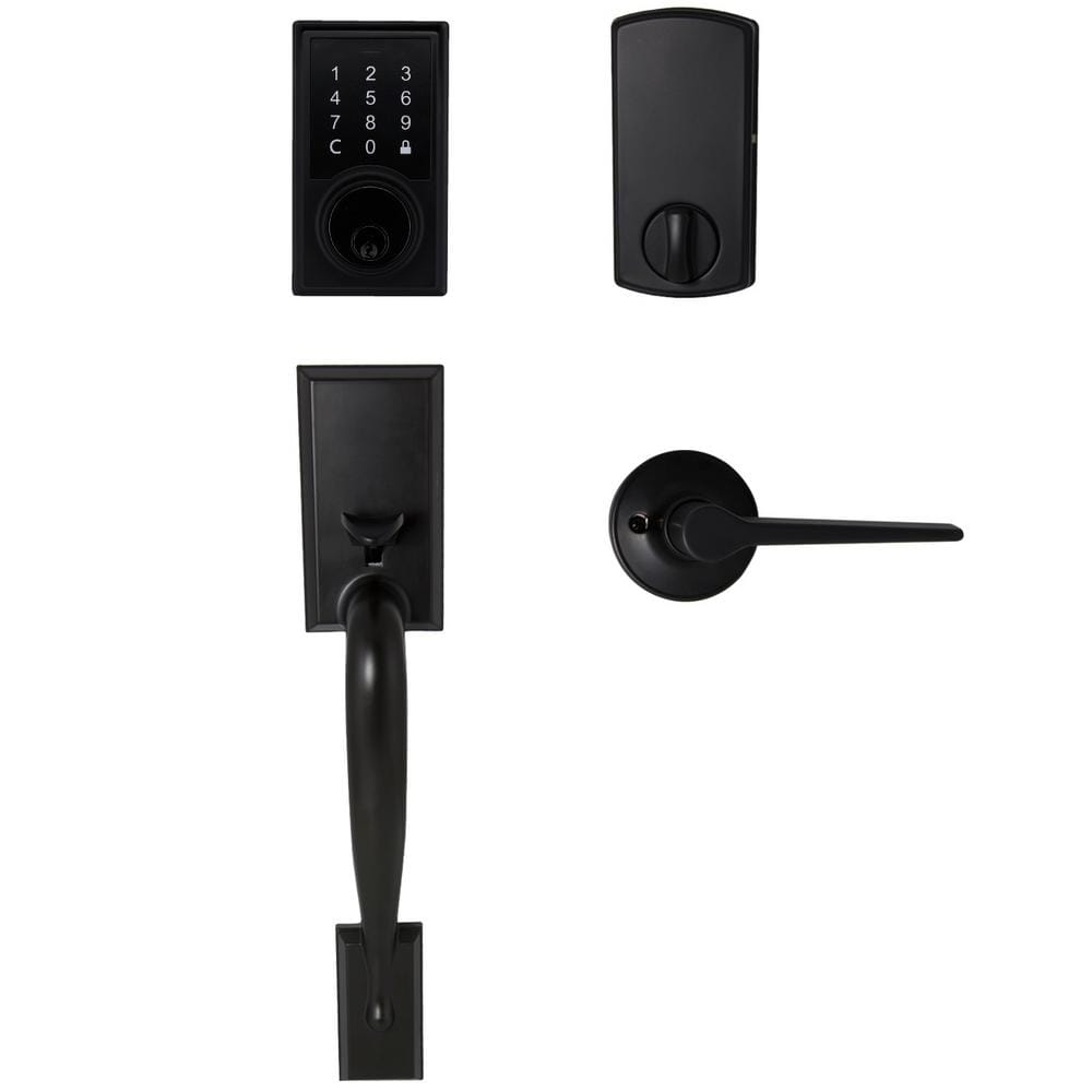 Alexander Matte Black Door Handleset with Square Electronic Single Cylinder
