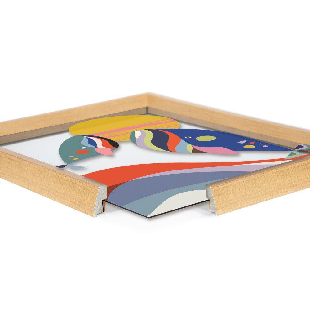 Modern Colorful Whales Framed Glass Art Print