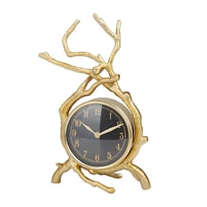 8 in. x 13 in. Gold Aluminum Analog Clock with Branch Accents