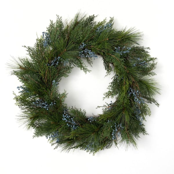 SULLIVANS Artificial 27 in.  Juniper Wreath, Green