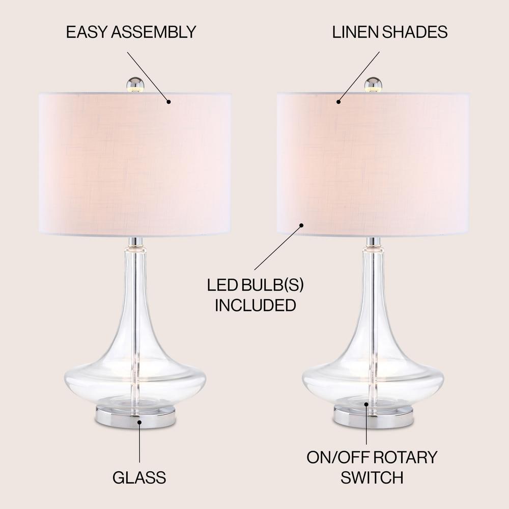 Cecile 25.5" Clear Glass Teardrop LED Table Lamp Set with Linen Shade