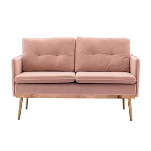 55.9 in. W Square Arm Velvet Straight Sofa Pink with Rose Golden Metal Legs