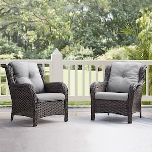 Carolina Brown Wicker Outdoor Patio Lounge Chair with CushionGuard  Gray Cushion (2-Pack）