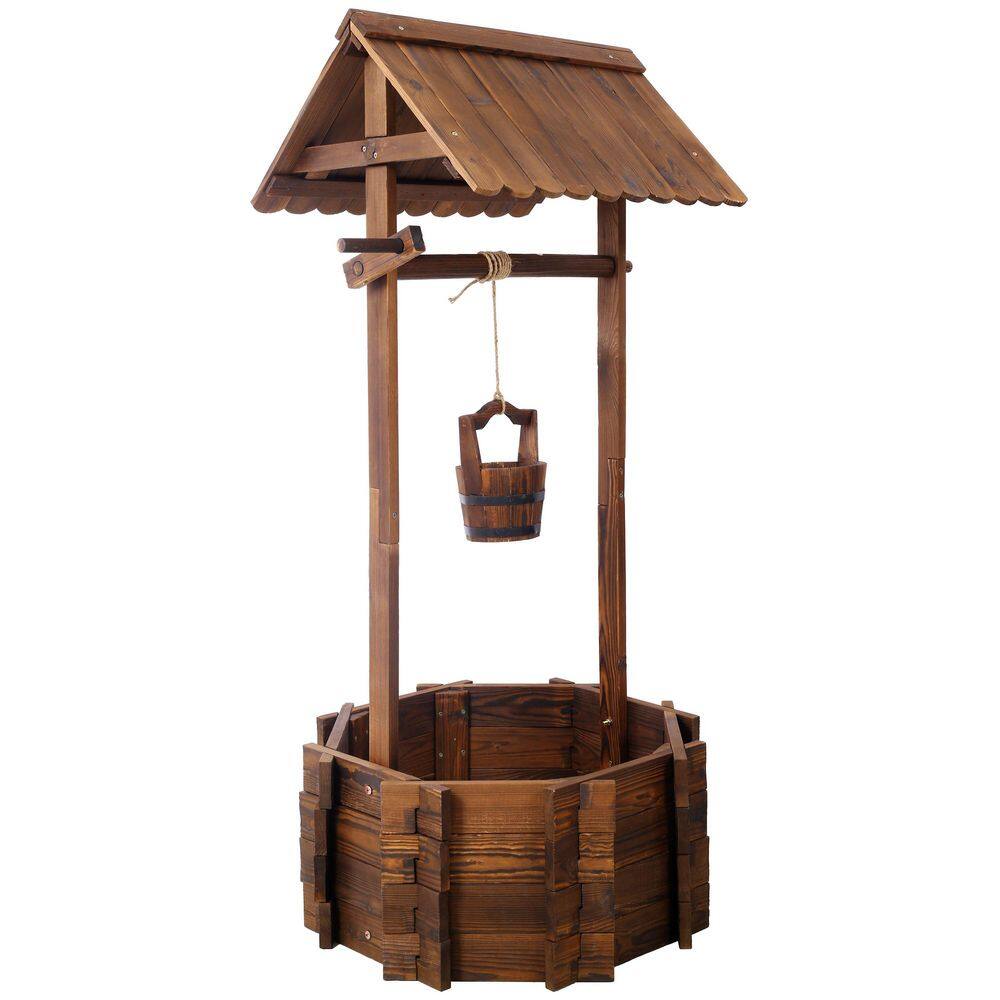 Ami Indoor and Outdoor Brown Wood Flower Individual Floor Planters, Wishing Well Decorative Planter With Hanging Bucket price history on PriceWatchPro
