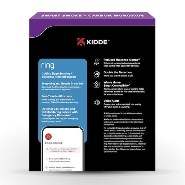 Kidde Hardwired Ring App Enabled Smart Smoke & Carbon Monoxide Detector, AA  Battery Backup, Voice Alerts, Interconnected Alarm 21033275