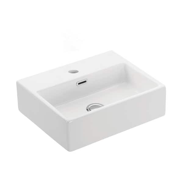 WS Bath Collections Quattro 40 Wall Mount / Vessel Bathroom Sink in Ceramic White with 1 Faucet Hole