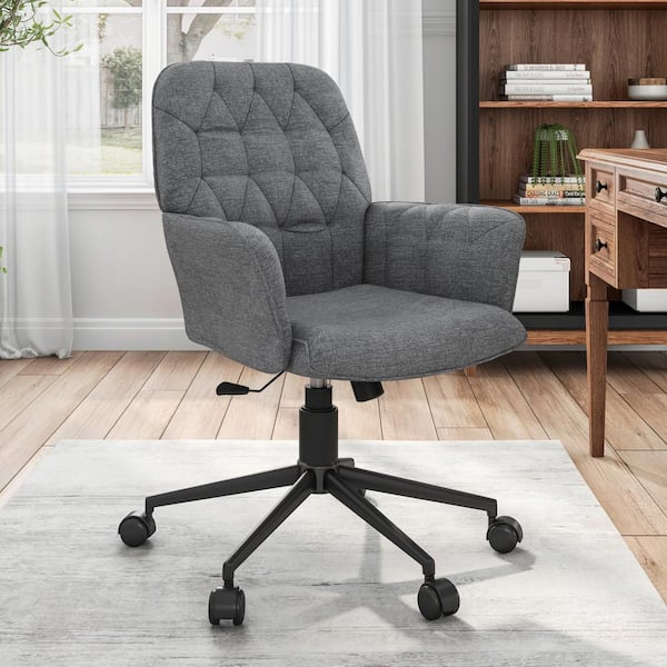 TECHNI MOBILI Grey Modern Upholstered Tufted Office Chair with Arms