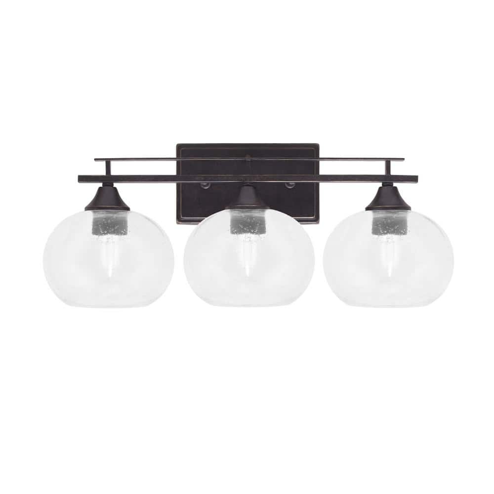 Ontario 22 in. 3-Light Vanity Light Dark Granite Clear Bubble Glass ...