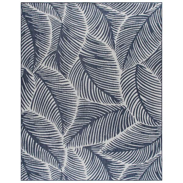 Beach House 9 ft. x 12 ft. Navy/Ivory Botanical Leaf Indoor/Outdoor Area Rug