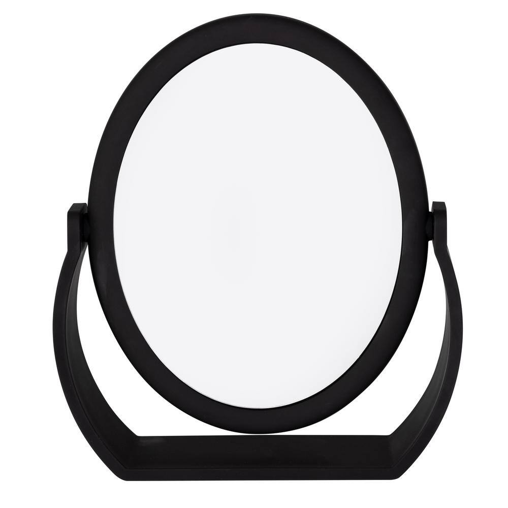 Black Rubberized Double Sided Magnifying Vanity Mirror