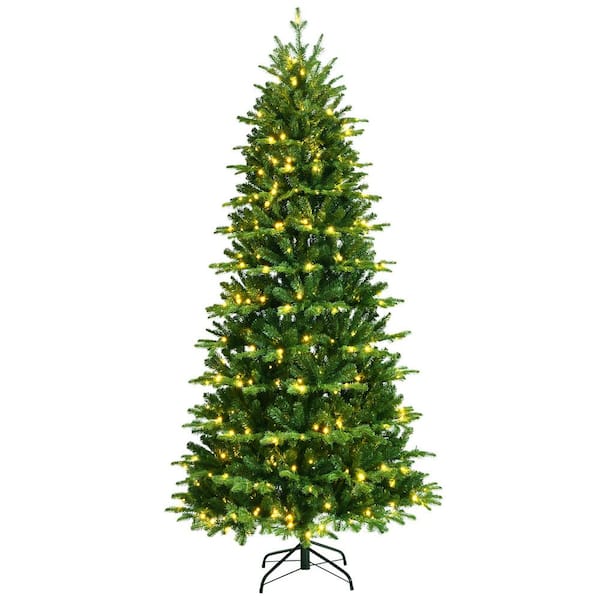 Costway 8 ft. Pre-Lit Artificial Christmas Tree, Hinged Lifelike Xmas Tree