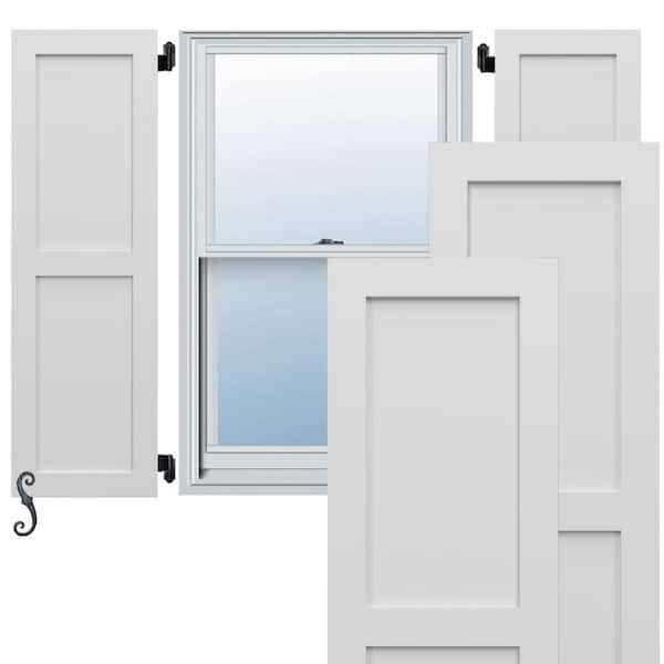 Ekena Millwork EnduraCore Two Equal Flat Panel 15-in W x 28-in H Raised Panel Composite Shutters Pair in White