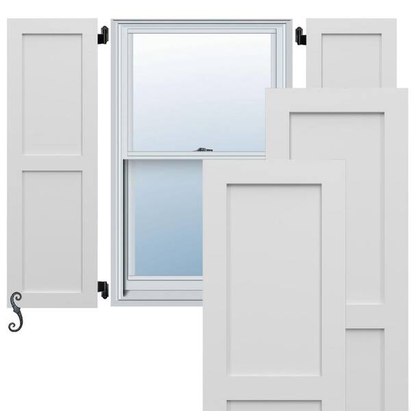 Ekena Millwork EnduraCore Two Equal Flat Panel 15-in W x 56-in H Raised Panel Composite Shutters Pair in White