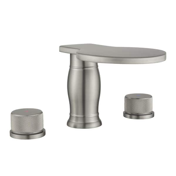 2-Handle Deck-Mount Waterfall Roman Tub Faucet in Brushed Nickel