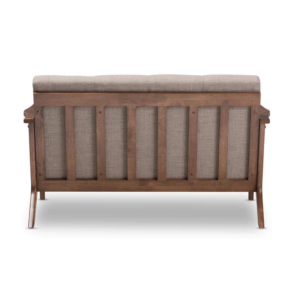 Bianca Light Gray Faux Leather Tufted Loveseat with Walnut Wood Frame