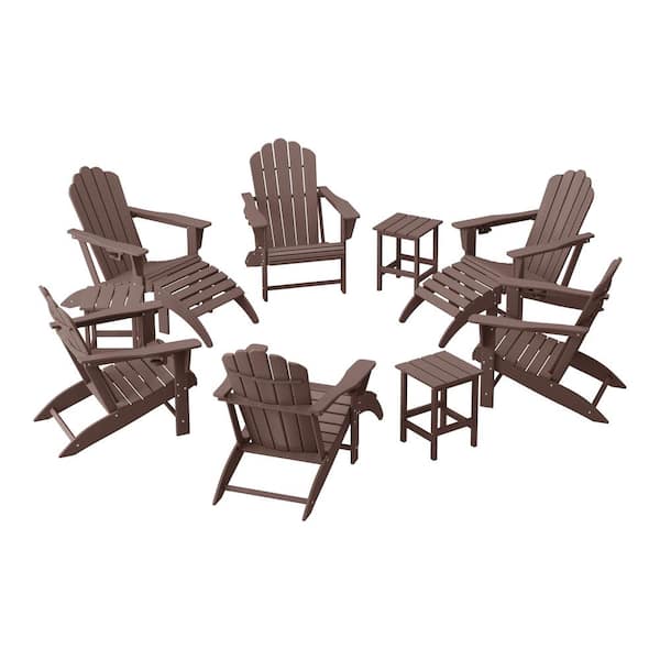 WESTIN OUTDOOR Aderson 12-Piece All Weather Fade Resistant Outdoor Patio Plastic Adirondack Chair Conversation Lounge Set in Dark Brown