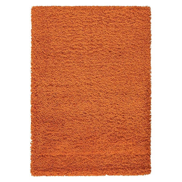 Ottomanson Contemporary Solid Orange 3 ft. x 5 ft. Shag Kids Area Rug
