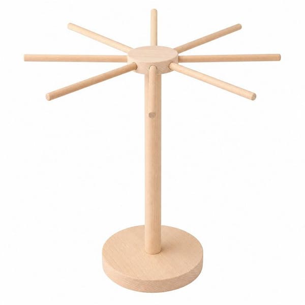 Collapsible 9-Tier Natural Wood Kitchen Pasta Drying Rack and Multi-Purpose Holder