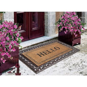 A1HC Hello Classic Paisley Border Extra Large Brown/Beige 30 in. x 48 in. Rubber & Coir Heavy Duty Double Doormat