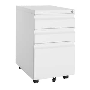 White Mobile File Cabinet 14.6 in. W x 17.7 in. D Letter/Legal Metal 3-Drawer with Lock on Wheels