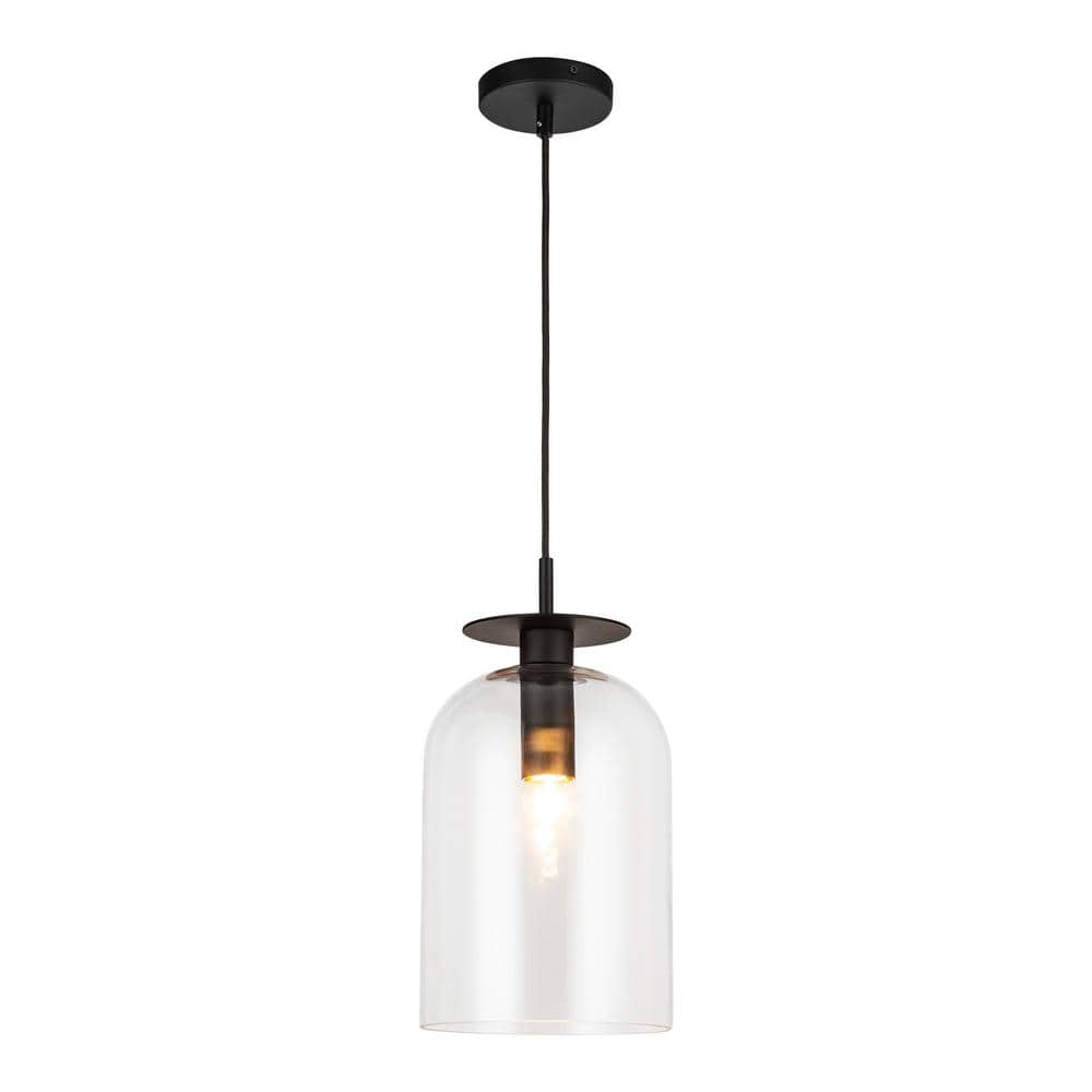 Sylvia 8 in. 1 Light 60-Watt Matte Black/Clear Glass Pendant Light price history on PriceWatchPro