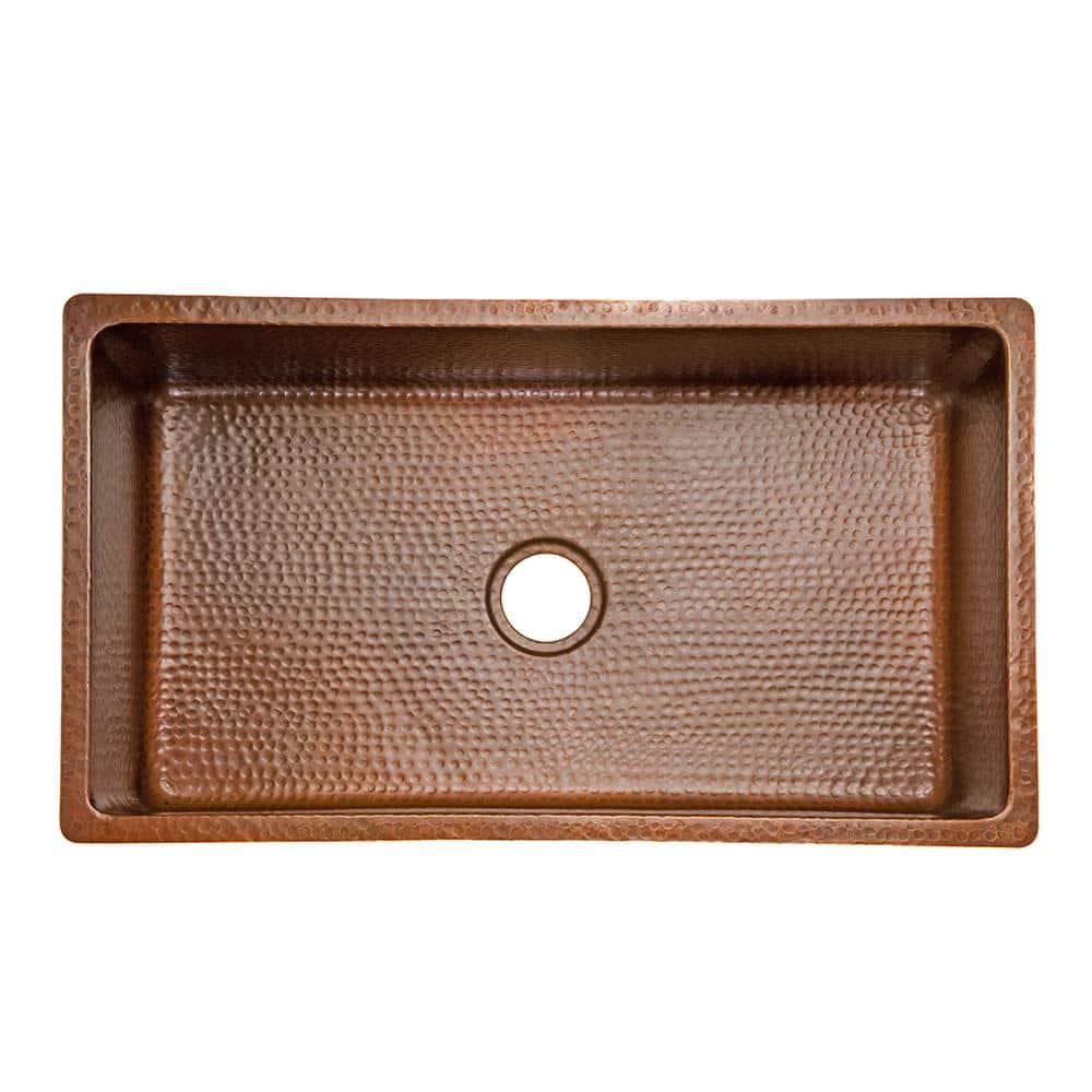 33" Antique Hammered Copper Farmhouse Kitchen Sink with Accessories