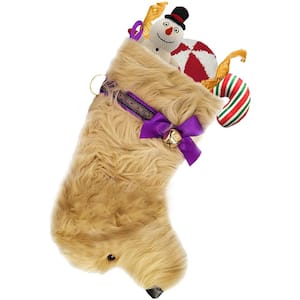 22 in. Goldendoodle Long Hair Dog Faux Fur Christmas Stocking