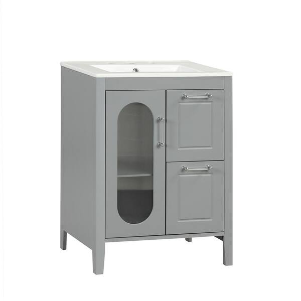 Polibi 24.00 in. W x 18.30 in. D x 33.20 in. H One Sink Bath Vanity in Gray Cabinet with Ceramic Top